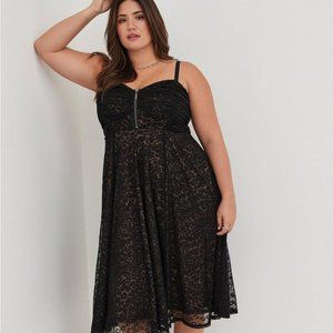New Torrid 26 Betsey Johnson Sweetheart Black Tulle Leopard Print Midi Dress